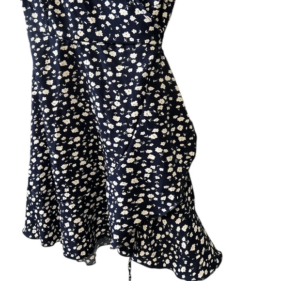 Navy Blue Floral Wrap Mini Dress - Picture 4 of 4